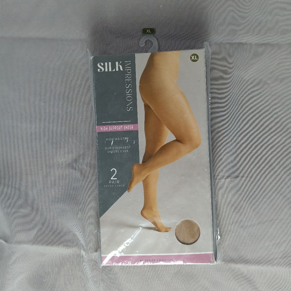 2 Pk Silk Impressions High Support High Waist Sheers Rich Tan XL NEW